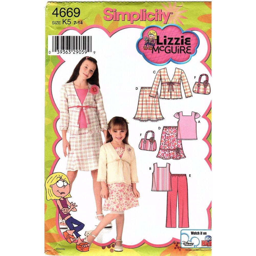 4669 Simplicity Lizzie McGuire Girl Top Skirt Pant Pattern Sz 7 8 10 12 14 UNCUT